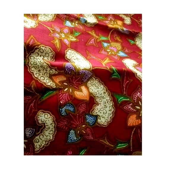 Material Fabric Cotton Red Blue White Brown 38" x 87'  Flowers Hearts Leaves - Picture 2 of 10